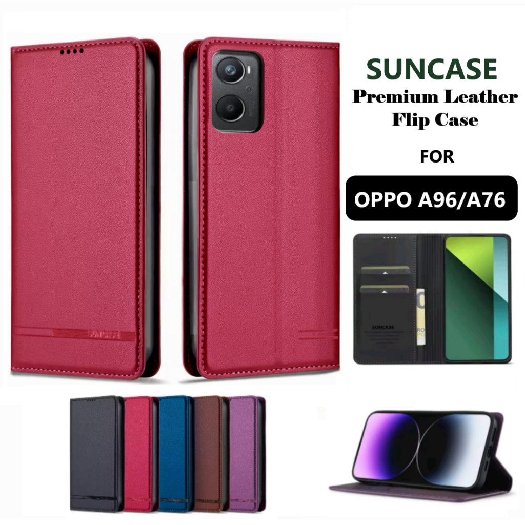 flip case for OPPO A96 / A76 cover hp model dompet multi fungsi flip wallet tanpa kancing
