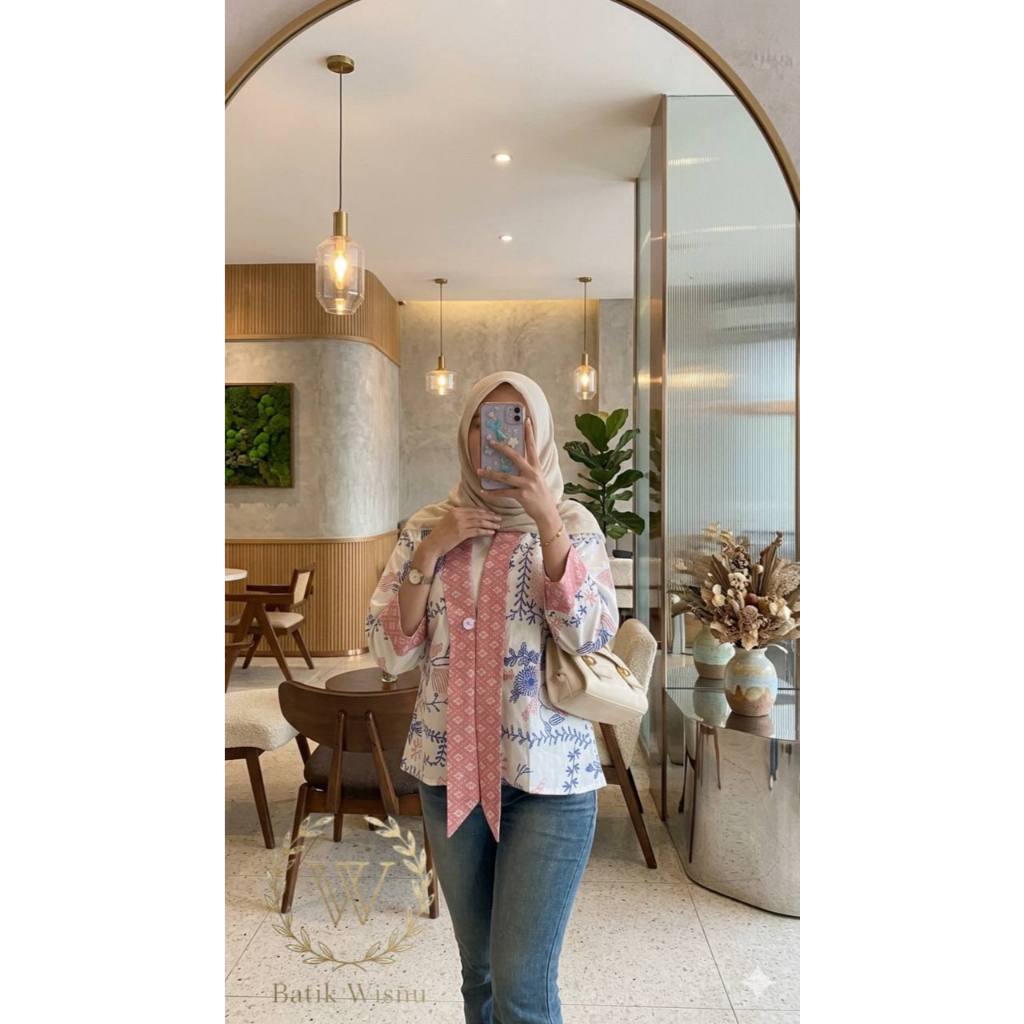 Atasan Batik Wanita Modern Kekinian Blouse Kerja Kantor Casual Hijab Premium