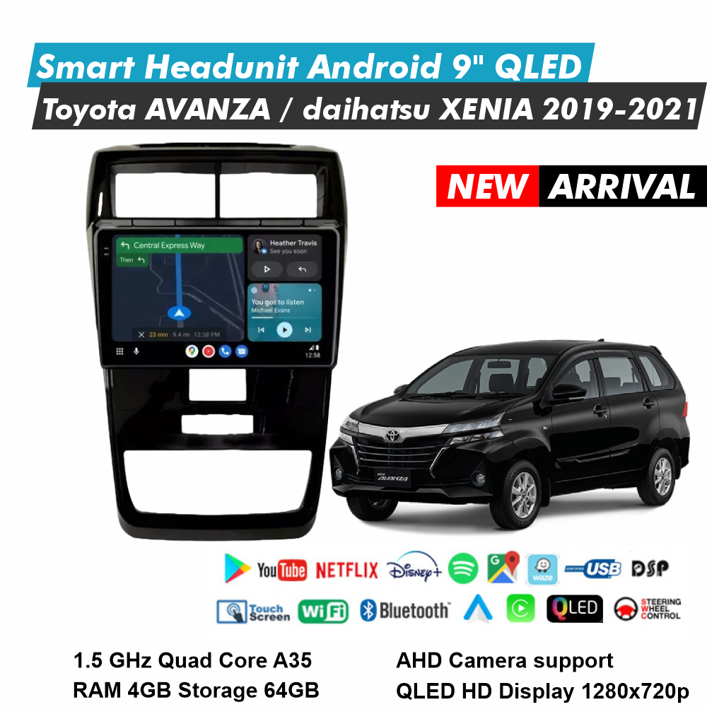 Avanza Xenia Veloz 2019-2021 Headunit Android 9 Inch RAM 4GB Storage 64GB QLED Audio Mobil