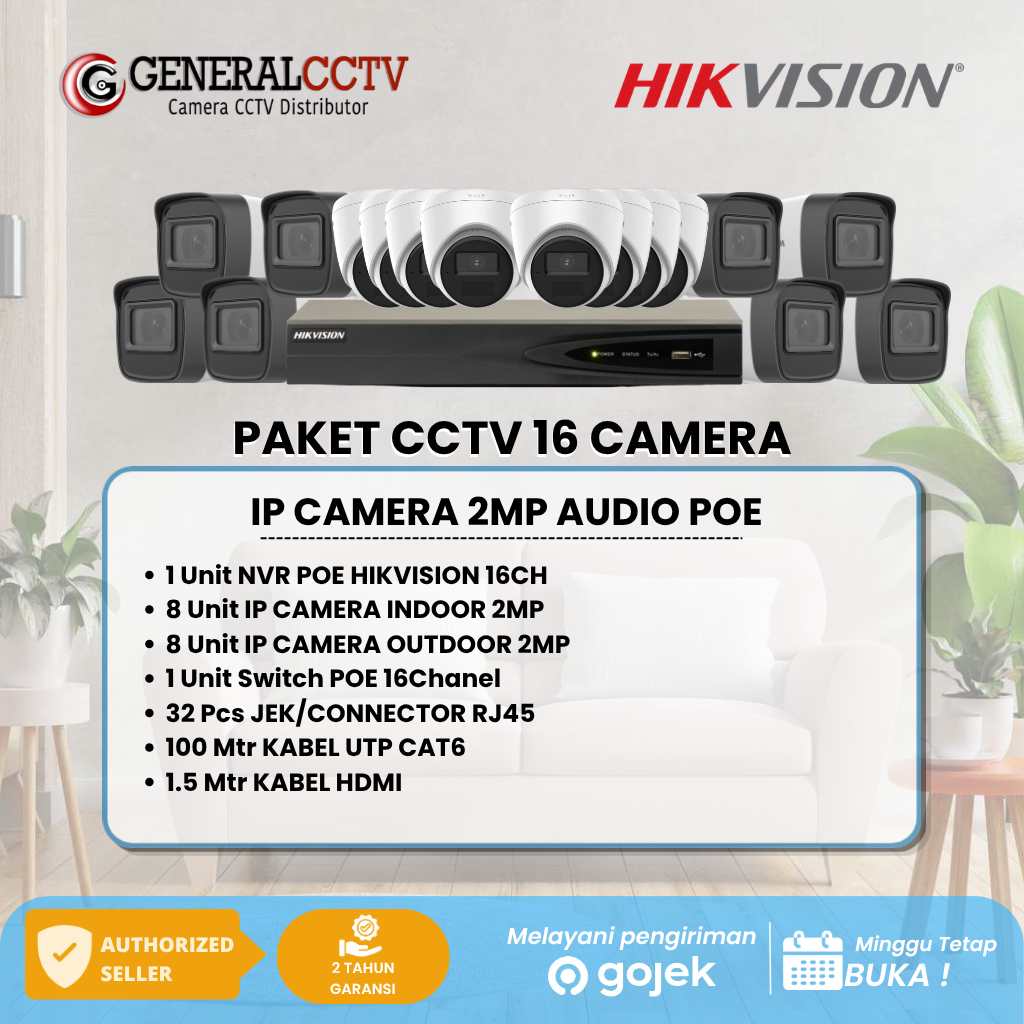 PAKET 16 IP KAMERA HIKVISION 2MP AUDIO