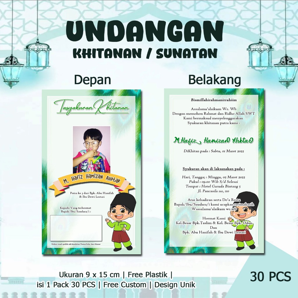 Undangan Khitan Kecil Custom Nama dan Foto  Undangan Sunat ( isi 30 PCS )