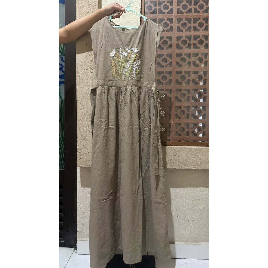 (PRELOVED) outer dress linen coklat keabuan & coklat susu