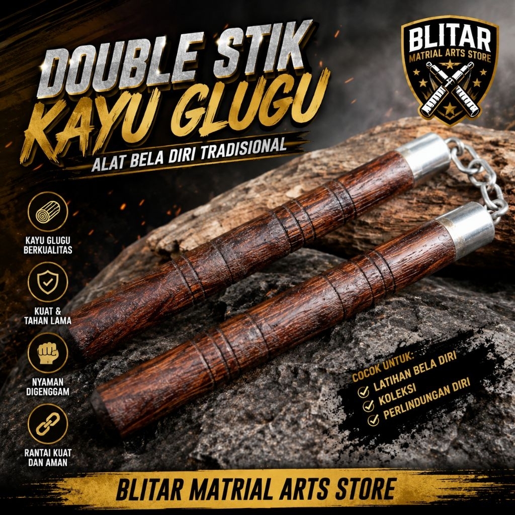 Double stik / nunchaku/ ruyung model kayu dobel stik kayu Nunchaku kayu LOKAL GLGU vernis
