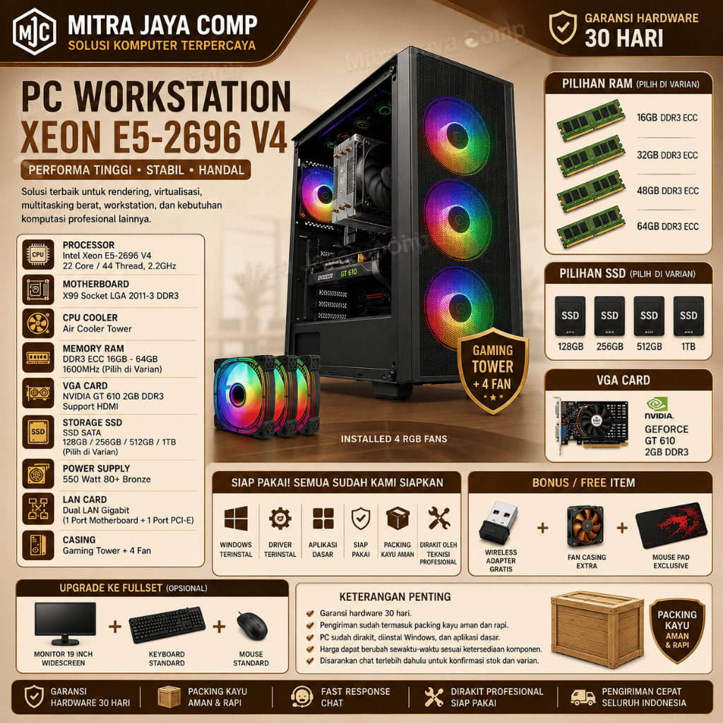 PC Server | Xeon E5 2696 V4 22 Core | RAM 64GB | SSD Sata 1TB | Komputer Server Kantor Sekolah