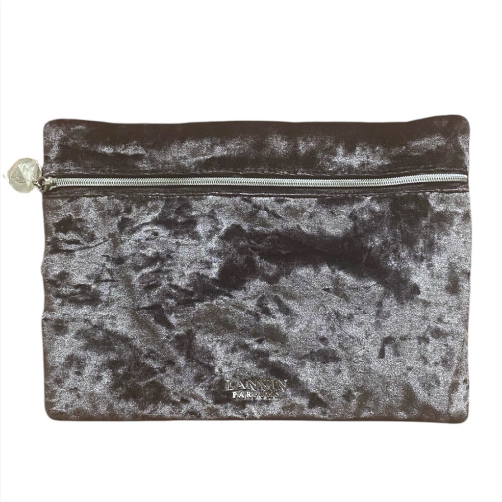 Lanvin Black Velvet Bag Pouch Zipper Logo / Tas Cosmetic Make Up
