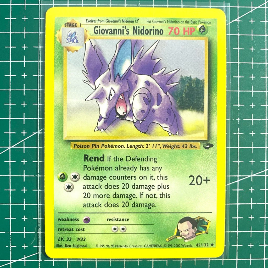 Giovanni's Nidorino Gym Challenge 45/132 Pokemon Card English Old Back Vintage Original - Kartu Poke