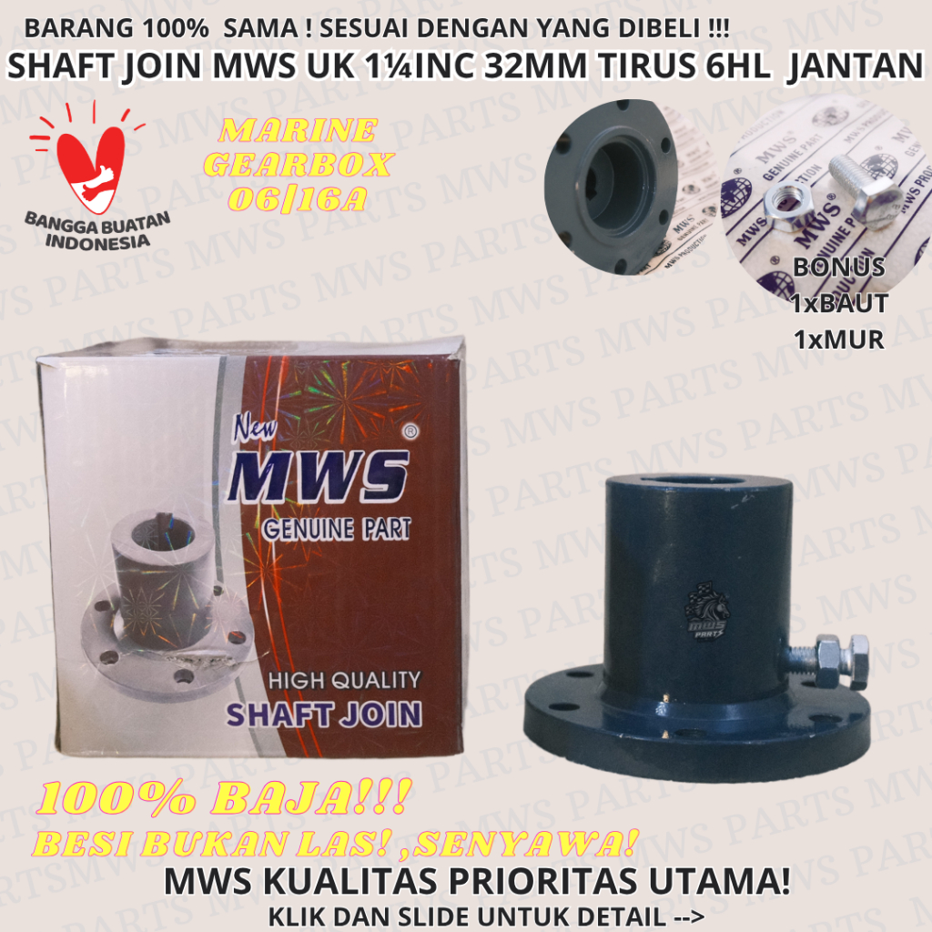 11/4 INC 32MM TIRUS SHAFT JOIN MWS ASLI BAJA DAN SENYAWA SAMBUNGAN KONEKTOR AS MESIN KE KAPAL JOIN P