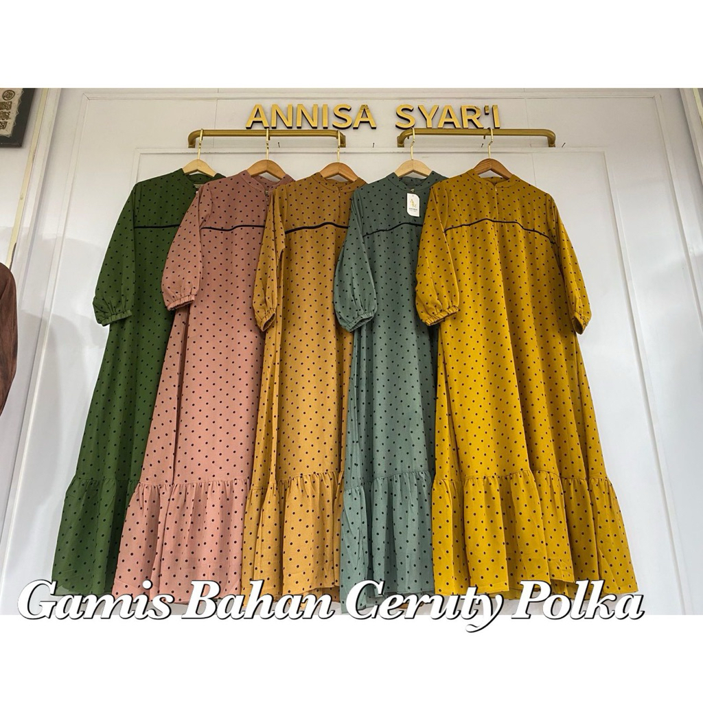 Ready Gamis Polka By Annisa Syari Original matt Ceruty Ld 110-115