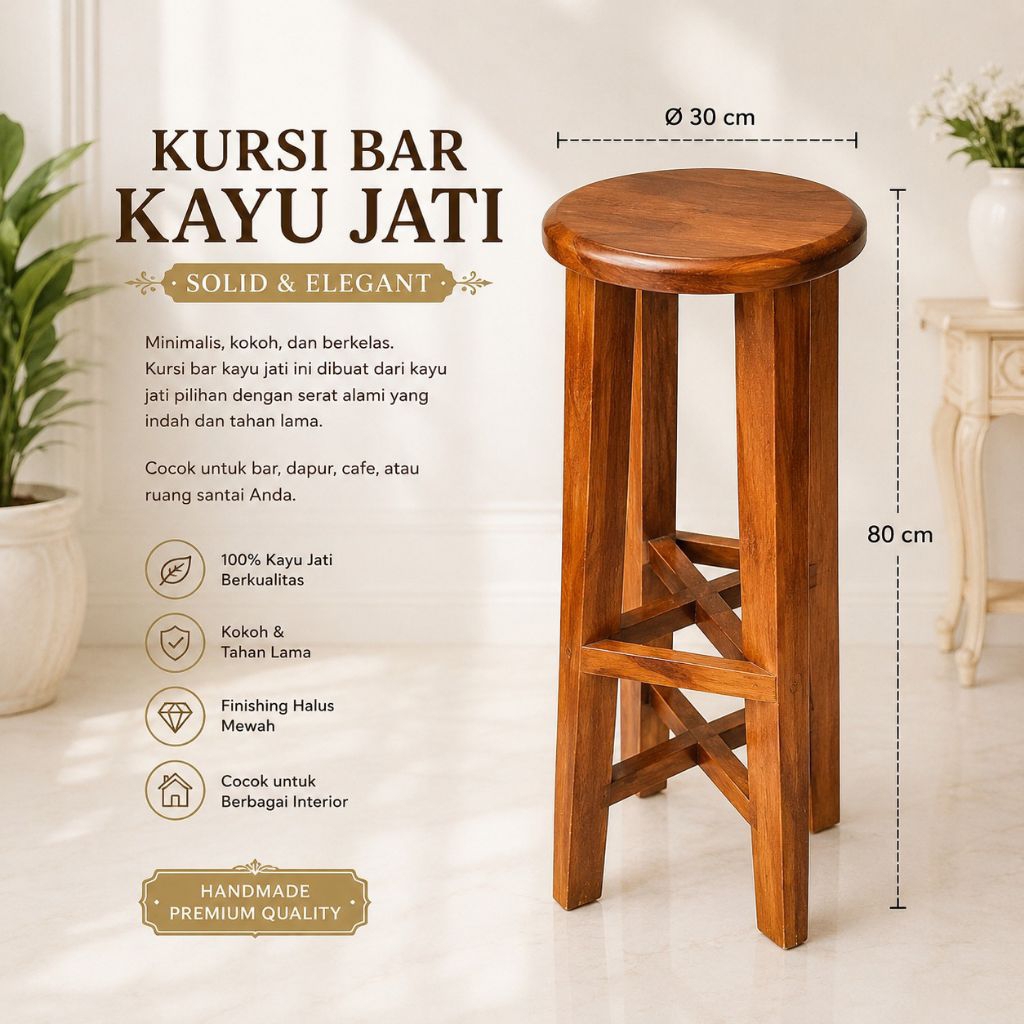 Kursi bar kayu jati |jati | Kursi konter toko | kursi cafe