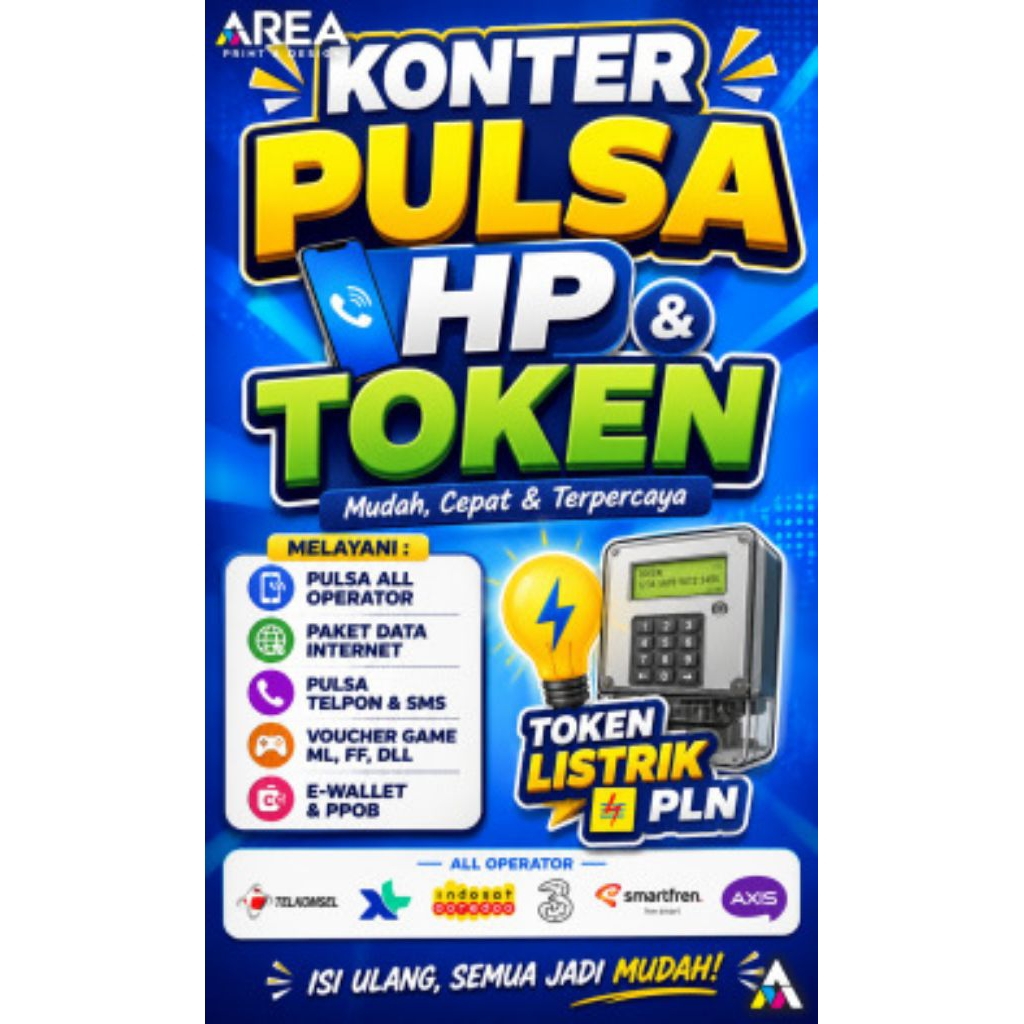 mmt banner konter pulsa hp dan token | 60x100 cm flexi 280 gsm | stand banner | standing banner | fr