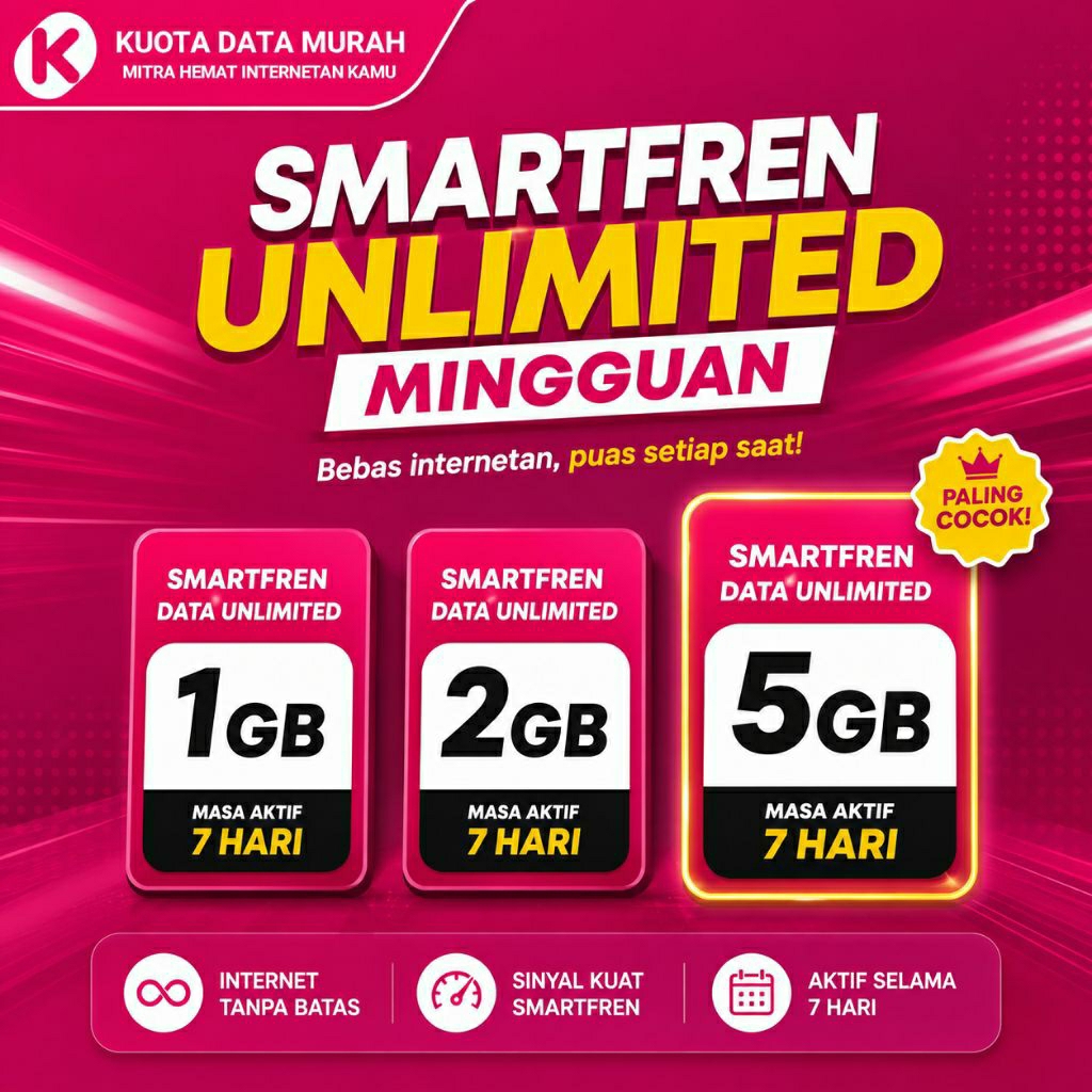 Smartfren Data Unlimited 1GB 2GB 5GB 7 Hari Kuota Utama Jaringan 4G LTE - Smartfren Unlimited Fup 24
