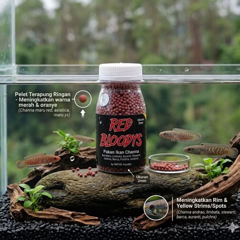 Pelet Red Bloodys by RKFish Aquatic Ikan Channa Red Maru, Limbata, Auranti, Stewarti, Andrao, Barca,
