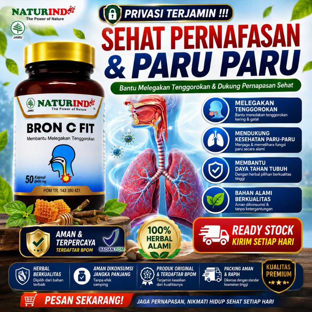Naturindo Bron C Fit Obat Gurah Paru Herbal Kapsul Bersihkan Lendir Batuk Berdahak BPOM