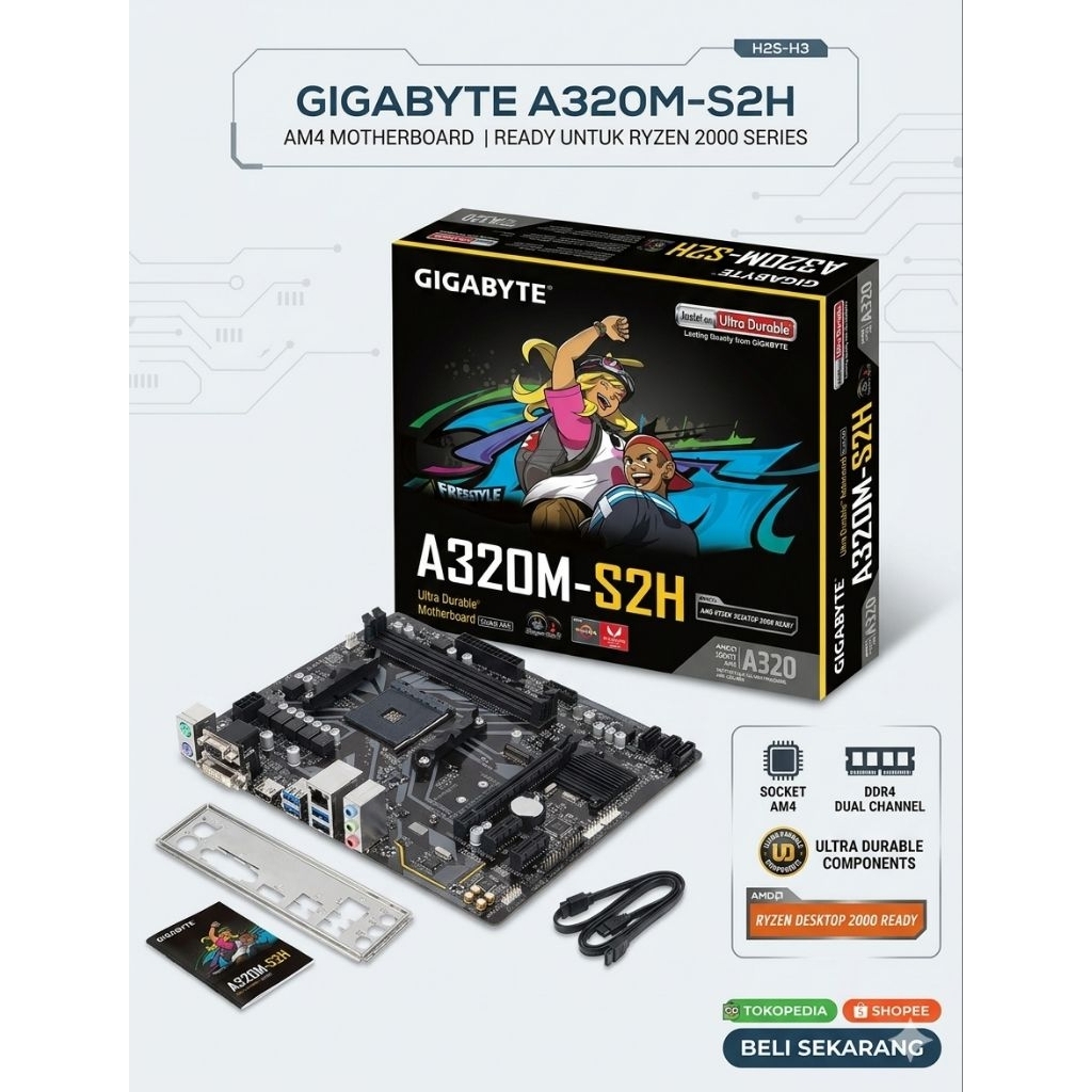 MOTHERBOARD GIGABYTE A320M-S2H DDR4 AM4