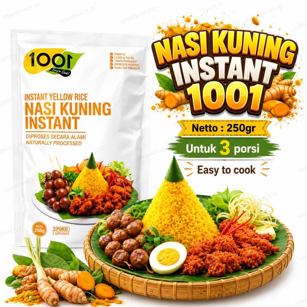 Nasi Kuning Instan 1001 Diproses Alami Praktis & Higienis 250g