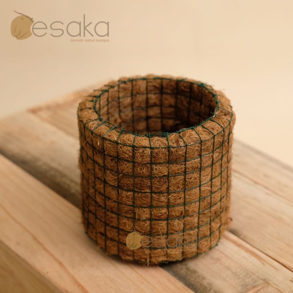 OESAKA - Pot Sabut Kelapa Bulat Kecil Jaring Besi - Pot Anggrek Serabut Kelapa