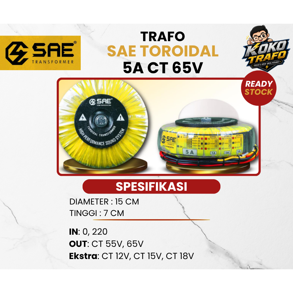 TRAFO SAE TOROIDAL 5A CT 65V - 100% TEMBAGA MURNI ORI