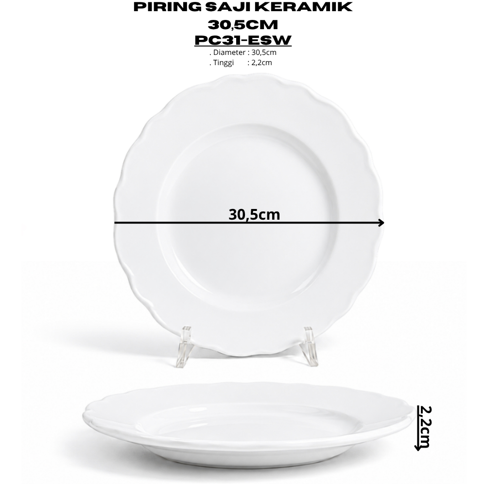 Piring Saji Keramik 30,5CM (1PCS) Putih By Indo Keramik Piring Besar Piring Restoran Piring Cafe Pir