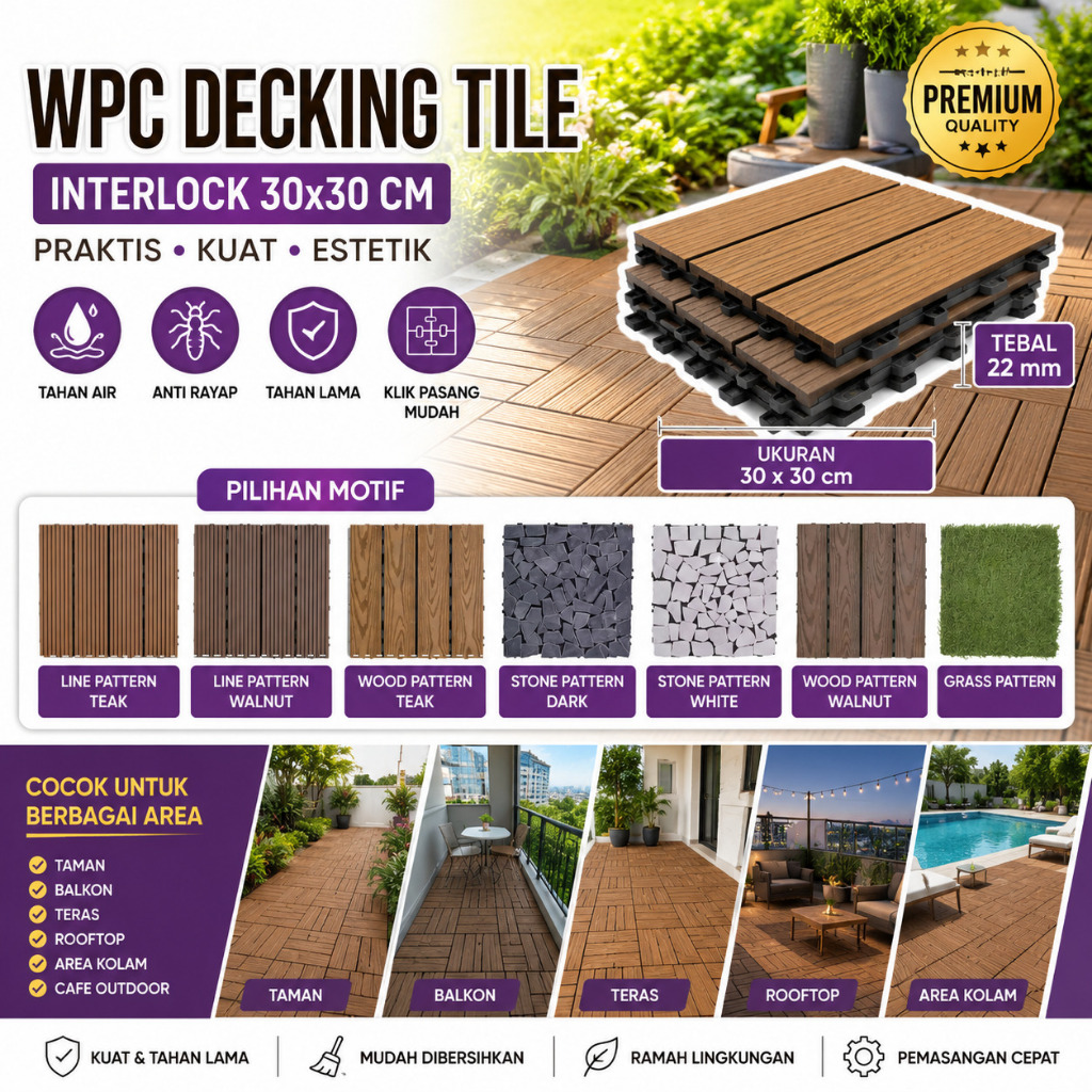 WPC Decking Tile 30x30 cm Interlock Outdoor