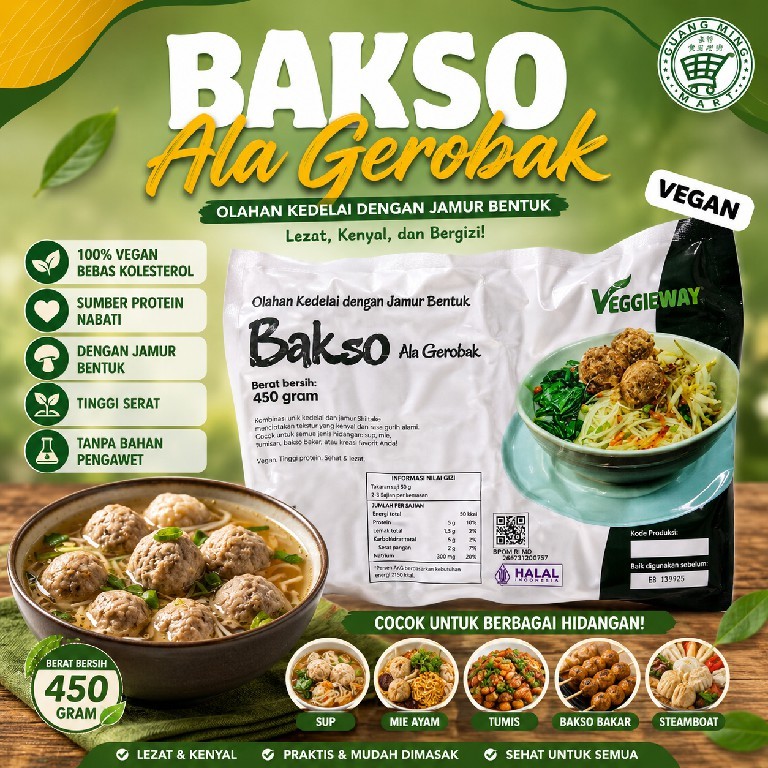 Baso Gerobak Veggieway / Bakso Gerobak Vegan / Bakso Vegetarian 450GR