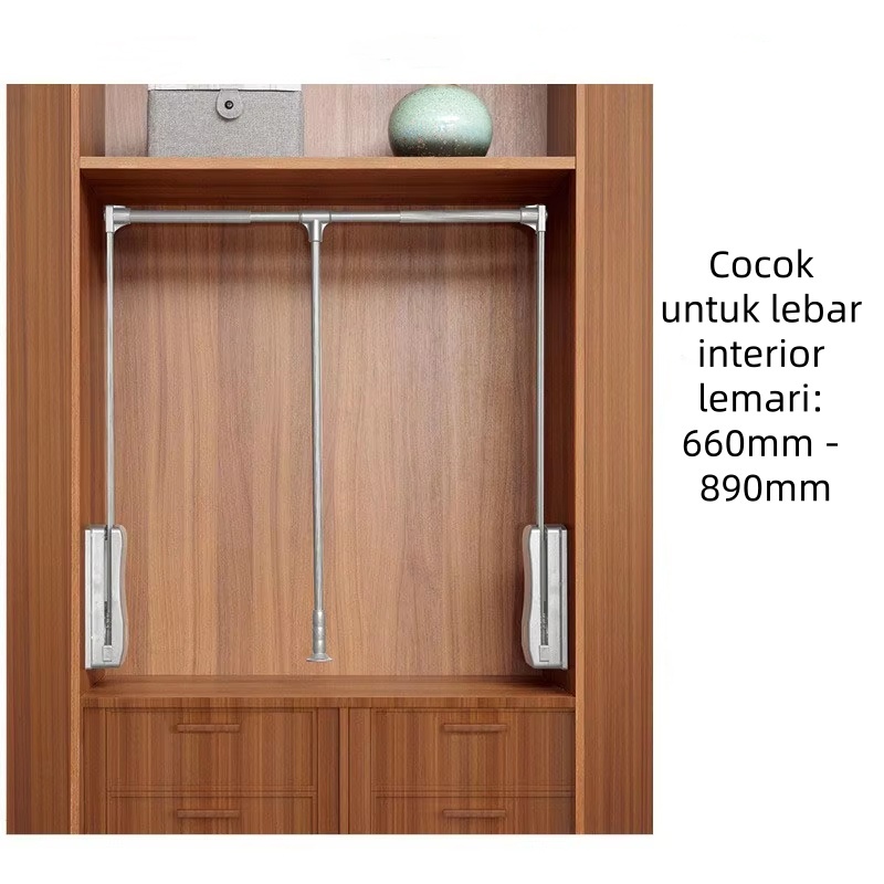 Gantungan Baju Tarik Lemari 66-89 cm Pull Down Wardrobe Lifter Closet Rod Wardrobe Hanger