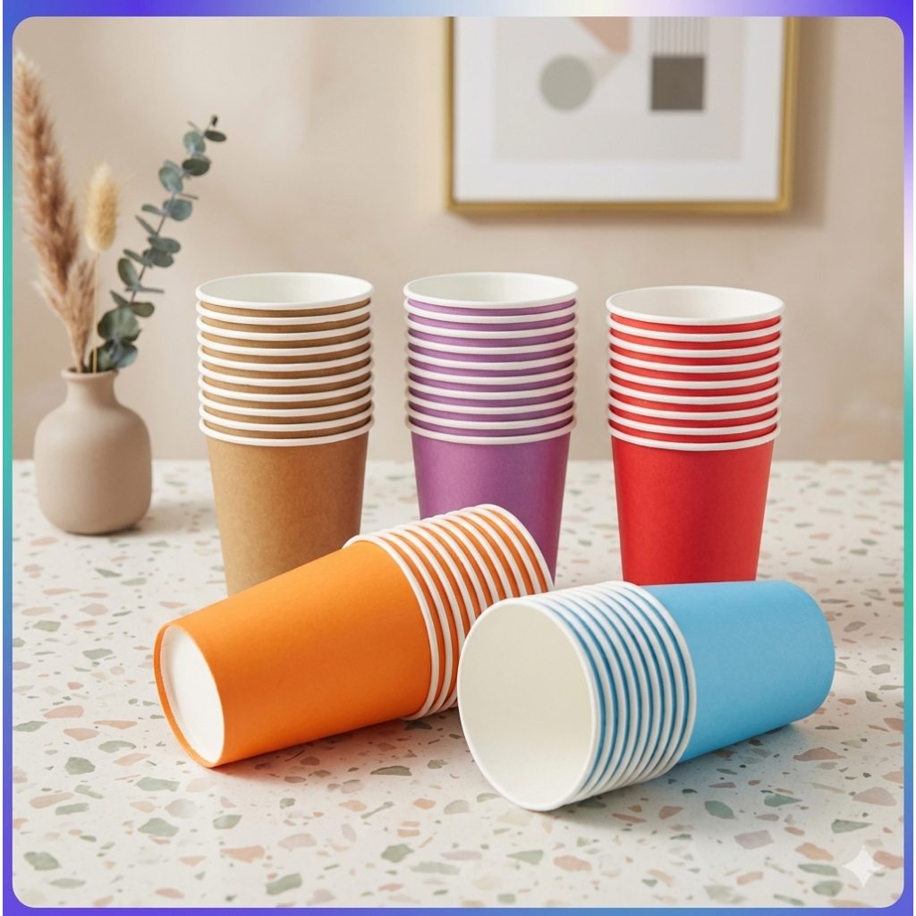 [10 PCS ] GELAS KERTAS WARNA POLOS / GELAS KERTAS POLKADOT PAPER CUP