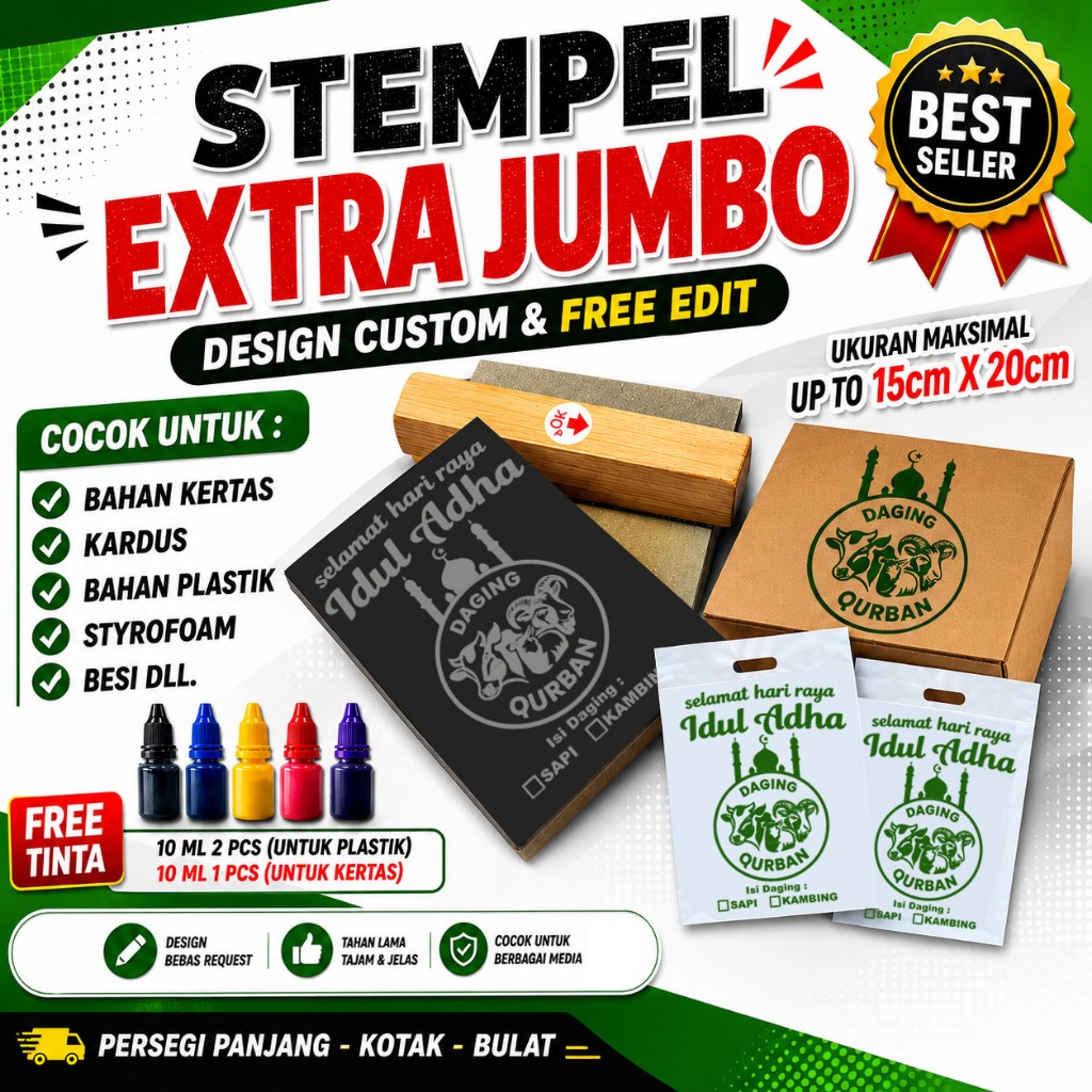 Stempel Extra Besar Bahan Kertas/Plastik Waterproof, Free Desain