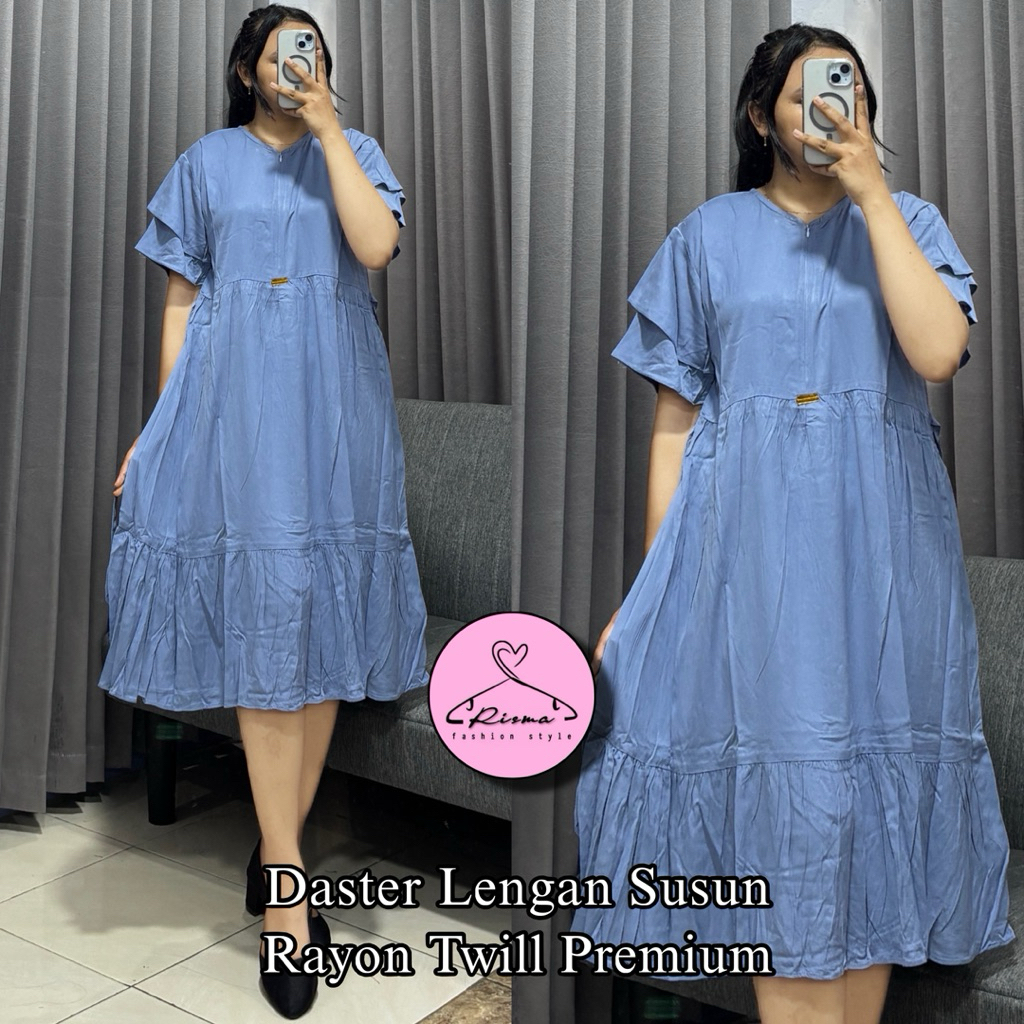 Daster Rayon Wanita Lengan Susun Polos Rayon Twill Premium Terbaru