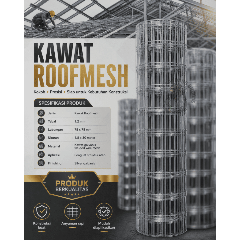 Wiremesh Galvanis / Roofmesh Galvanis – Ukuran 1.8 x 30 Meter / Tebal 1.2 mm | Kuat & Anti Karat
