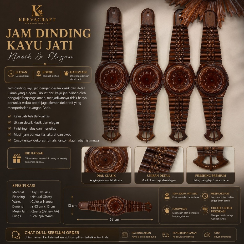 Jam Dinding Kayu Jati Model Jam Tangan Besar