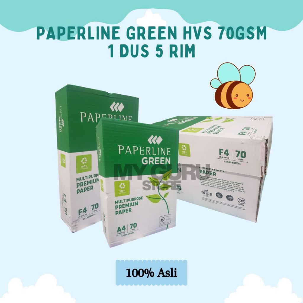 [ DUS ISI 5 RIM ] PAPERLINE GREEN KERTAS HVS A4 F4 70GSM KERTAS PRINT FOTOCOPY / HVS 70GSM PUTIH