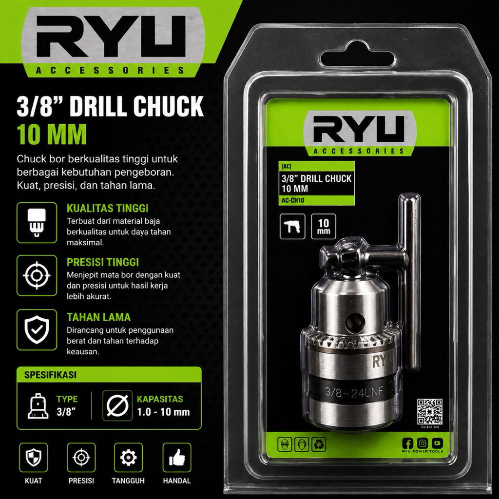 Ryu Drill Chuck 10mm / Kepala Bor 10mm Merk Ryu