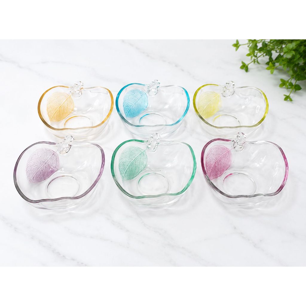 KiG Glassware LeColor 7 Pcs Bowl Set – Set Mangkuk Kaca Warna Bentuk Apel untuk Buah, Salad & Desser