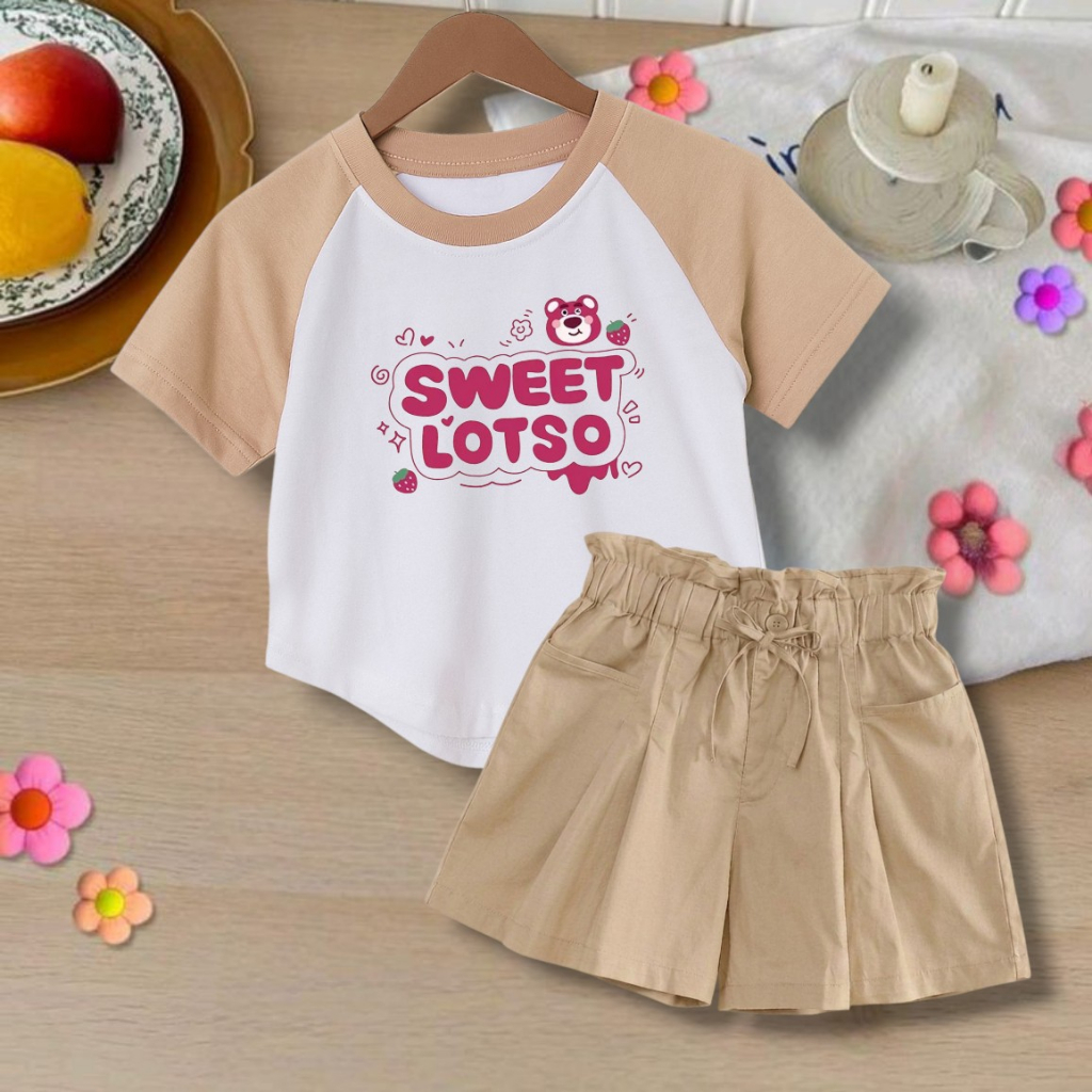 setelan anak cewek untuk usia 1 2 3 4 5 6 7 8 9  10 11 12 tahun baju crop reglan celana rempel anak 
