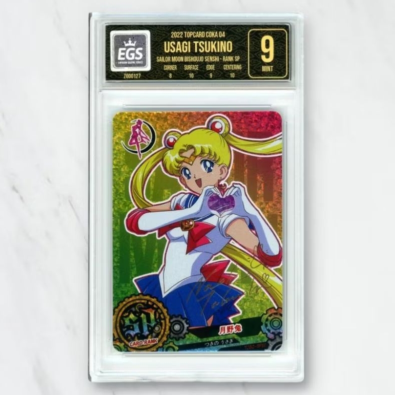 Kartu CCG Sailor Moon Usagi Tsukino SP Topcard Coka 04 Grading EGS 9
