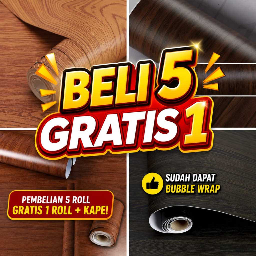 (PROMO) Gudang Wallpaper Stiker Dinding Kamar Tidur Motif Kayu Vintage Aesthetic Bahan PVC Premium A