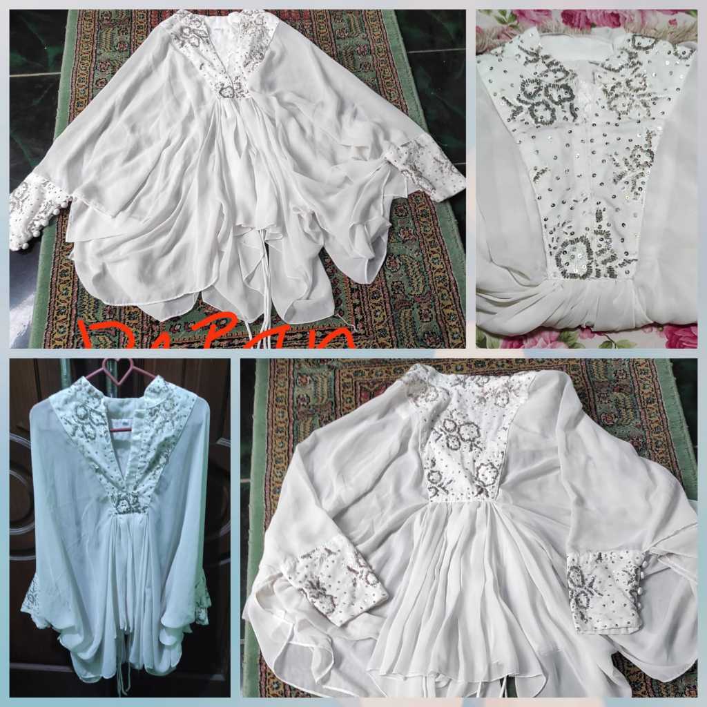 Seken/Preloved Like New Atasan Putih Mewah  Berpayet/L/Model Kalong Ld sd 180, Pj 78
