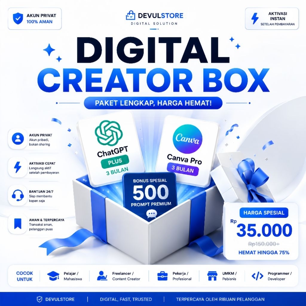 ChatGPT Plus 3 Bulan + Canva Pro 3 Bulan | Bonus 500 Prompt Premium