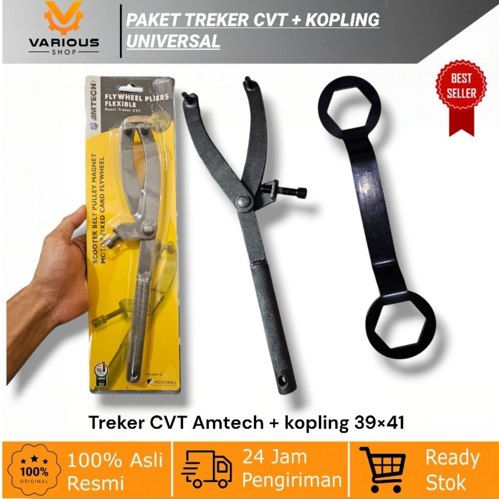 Paket Treker CVT AMTECH Tahanan Motor Matic Universal & Kunci Mur Kopling Ring 39 X 41 AMTECH