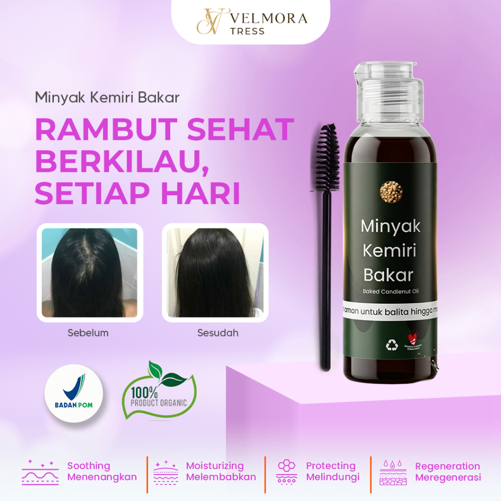 (Bpom) Minyak Kemiri Bakar Original 100% - Penumbuh rambut Alis Jenggot Asli Organic 100ml / Penebal