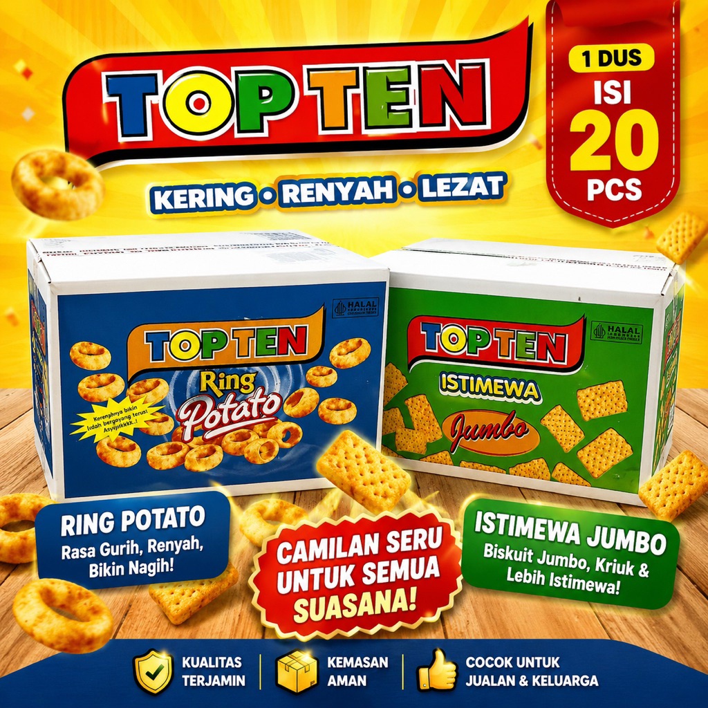 Aneka Snack Chiki Ciki Jadul Topten Top ten Ring Potato Jumbo Topten Top ten istimewa Jumbo 1 Dus