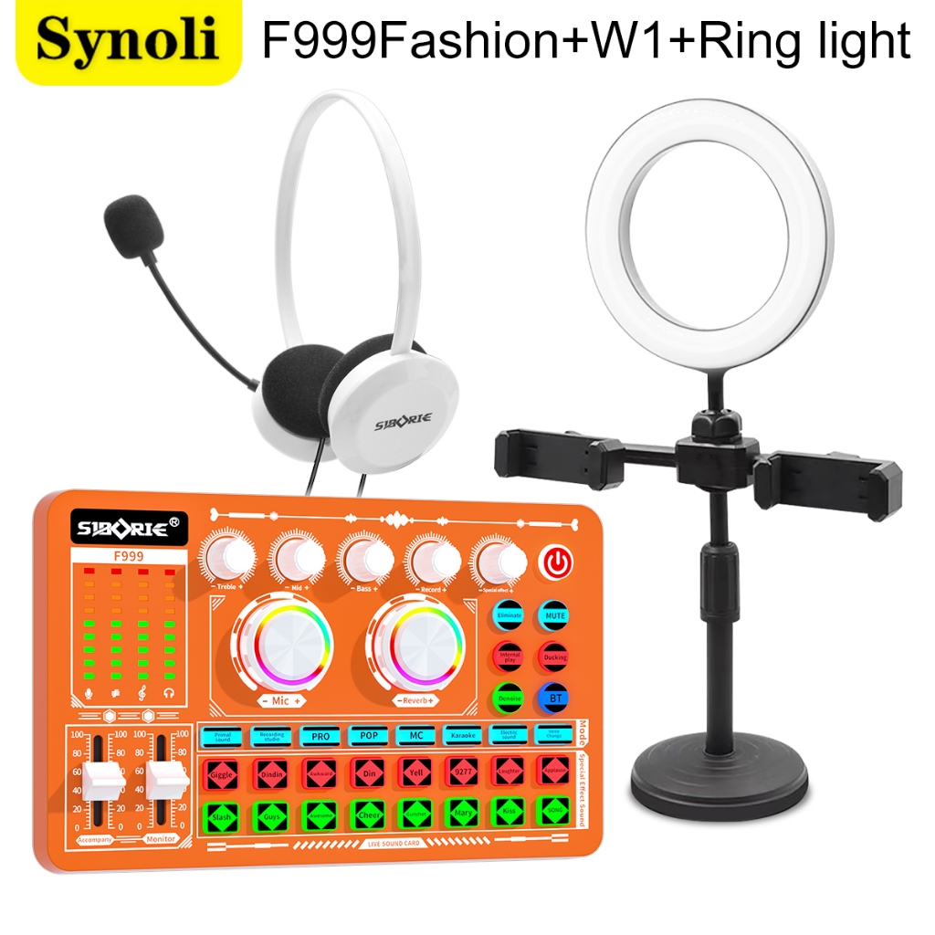 Synoli Sound Card F999Fashion Paket Lengkap Headphone W1 Ring Light Peralatan Live Streaming SIAP CO