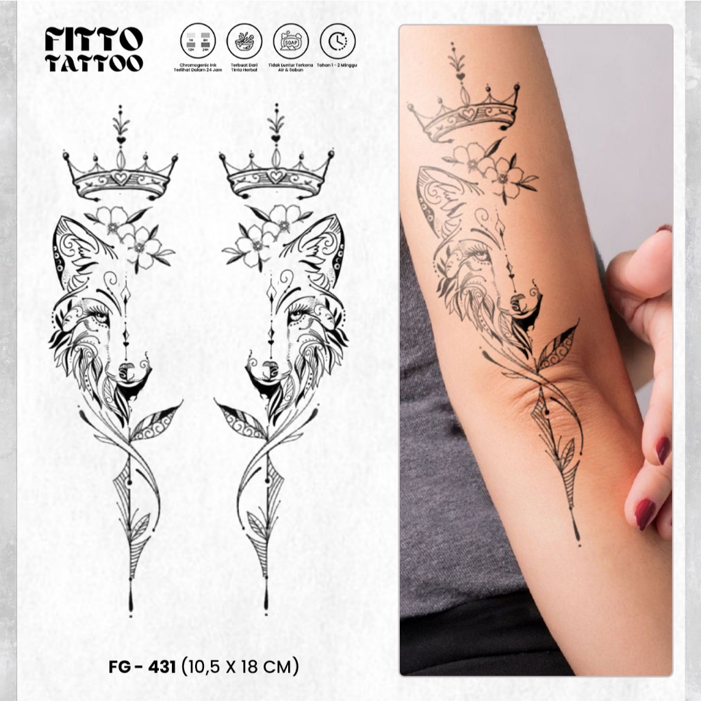 Tattoo Temporer Floral Tribal Series Tato Mahkota Line Art Fruit Ink Tahan 1-2 Minggu