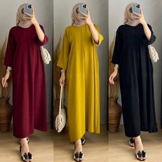 Daster lengan 3/4 rayon twill premium - daster polos rayon twill premium Daster wanita Panjang Rayon