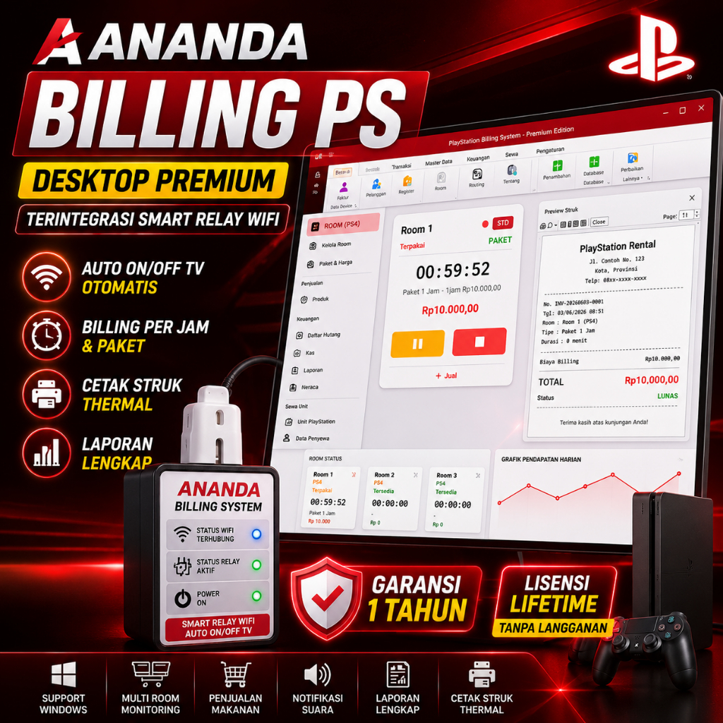 Billing Playtsation Tv Bisa matikan TV otomatis