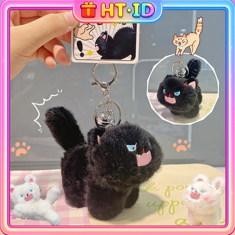 Gantungan kunci berbulu berbentuk kucing lucu / Tas Boneka Kucing Marah Tas gantung