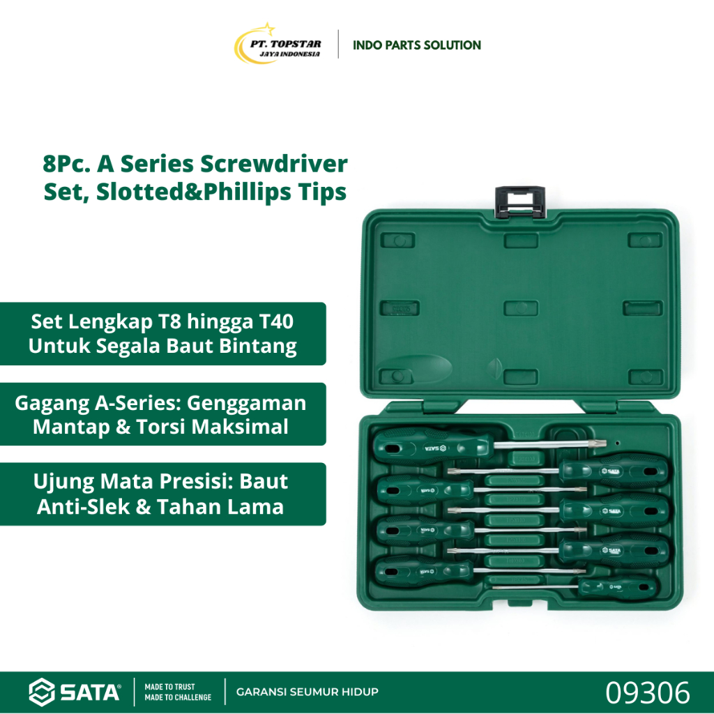 SATA Obeng Set 8 pcs Plus & Minus - A-Series Screwdriver Set Phillips & Slotted 09306