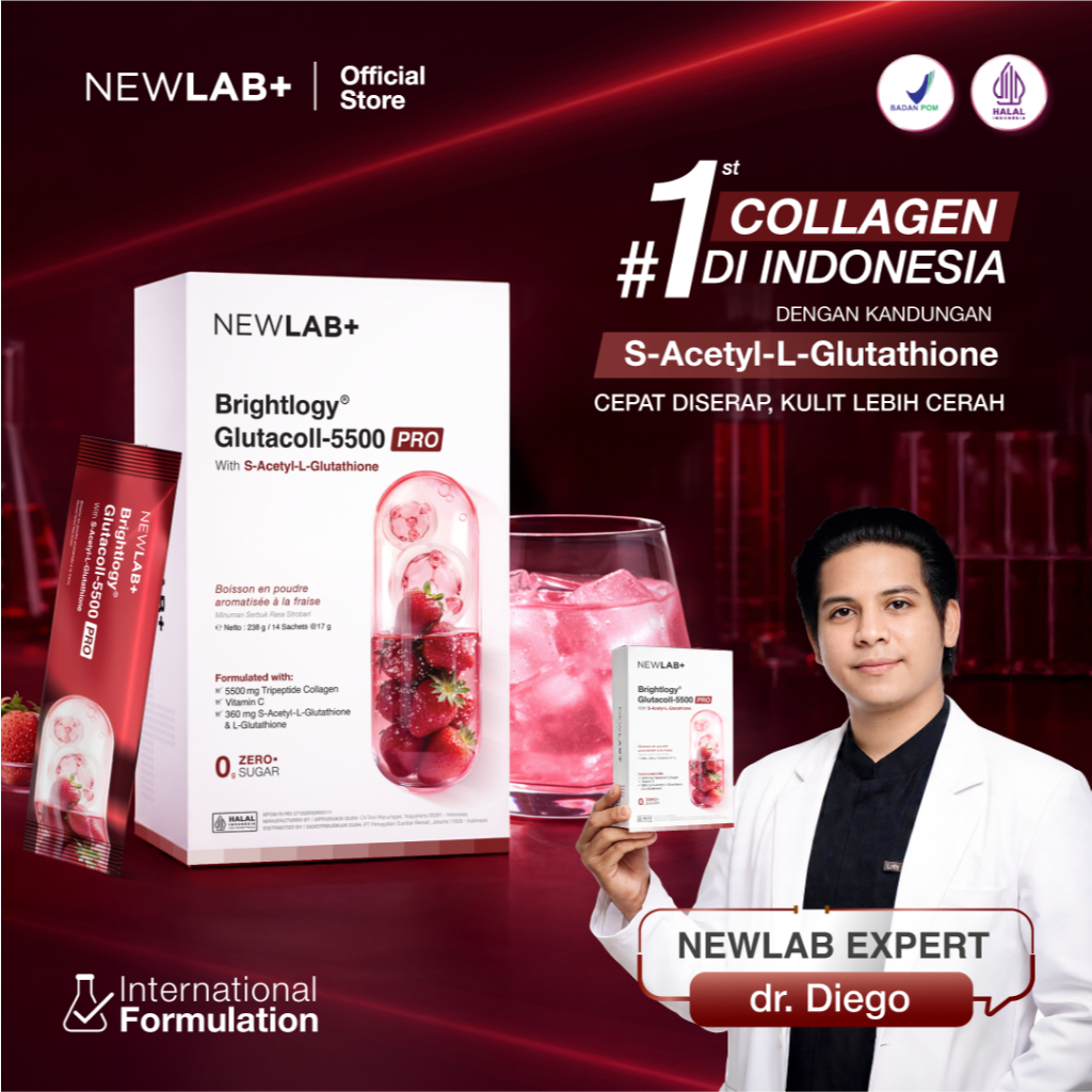 NEWLAB Brightlogy GlutaColl-5500 - PRO Mini   | Collagen Glutathione Drink | 13X Efektif Kulit Cerah