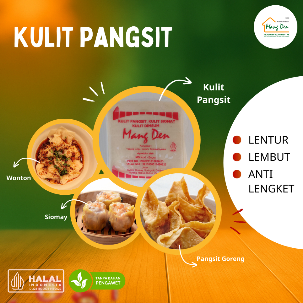 Kulit Pangsit Rebus/Goreng Mang Den Ukuran 10 x 10 cm, Mentah