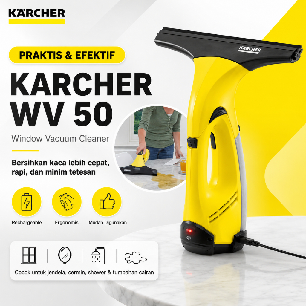 Karcher WV 50 Cordless Window Vacuum Cleaner Pembersih Kaca Jendela Tanpa Kabel Anti Bekas Air